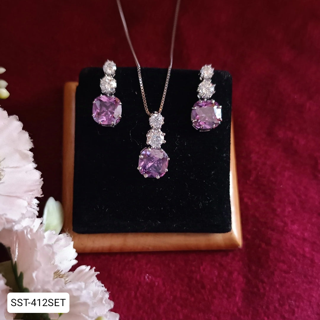 SST 412SET | PURPLE GEMSTONE PENDENT AND EARRINGS SET (Tsa - 004 & SST - 412)