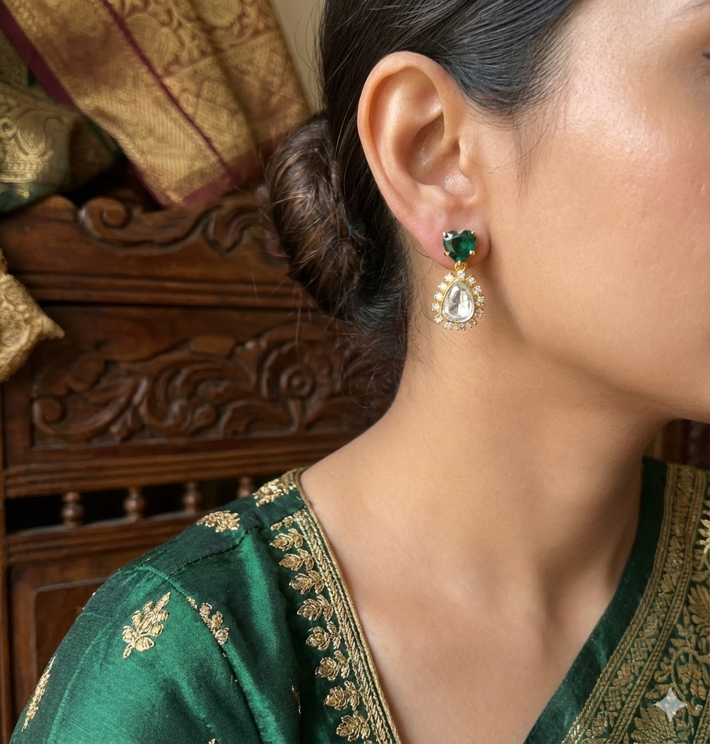 SST 570 GREEN | MOSSANITE POLKI EARRINGS