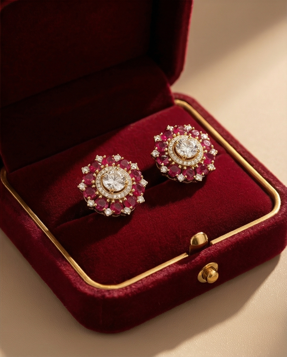 SST 590 | RADIANT RUBY HALO STATEMENT STUD EARRINGS