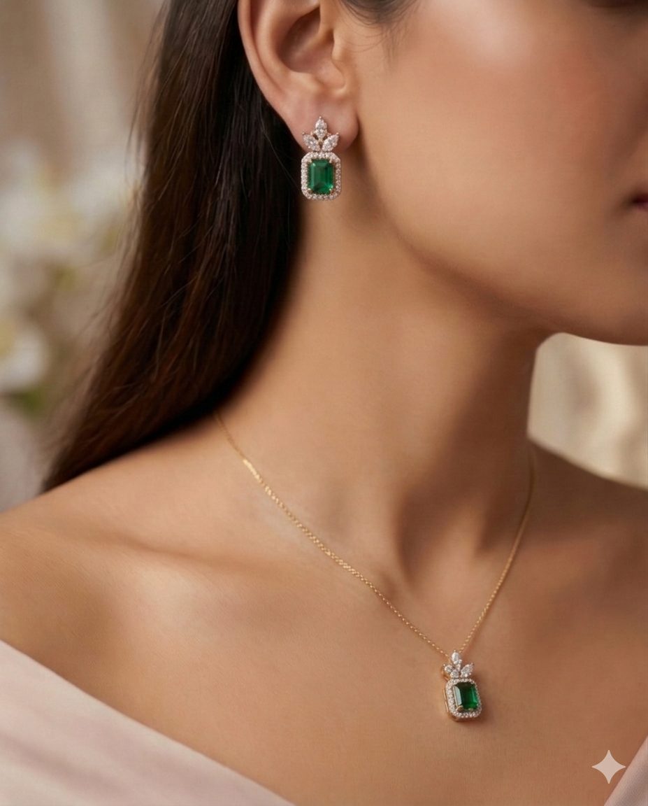 SST 053 | EMERALD RADIANCE EARRINGS AND PENDANT SET