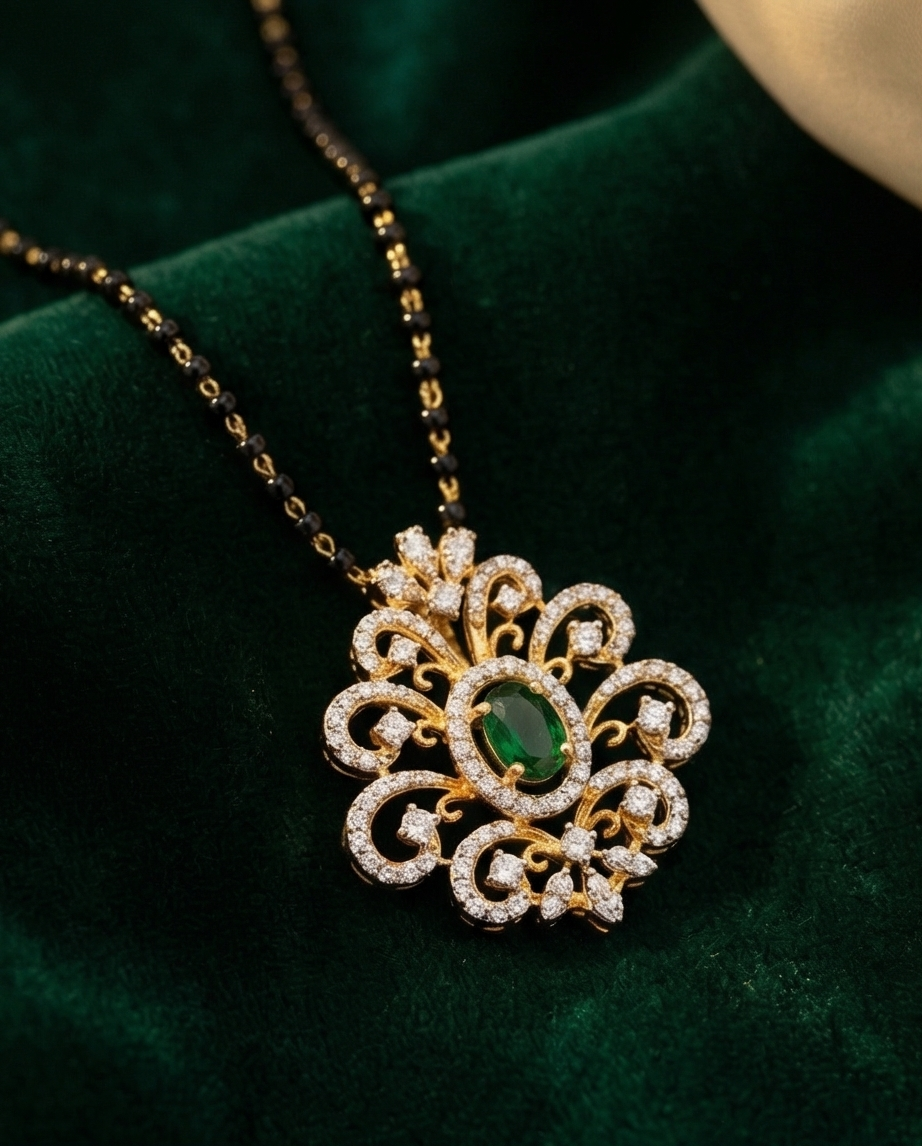 SST 306BB | EMERALD AND DIAMOND MANGALSUTRA