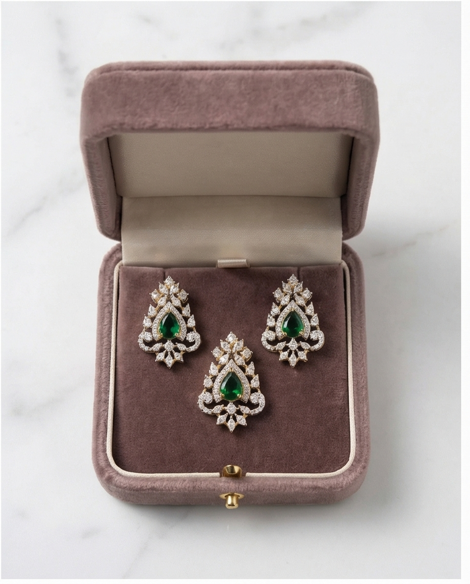 SST 254P+347 GREEN | PENDANT EARRINGS SET