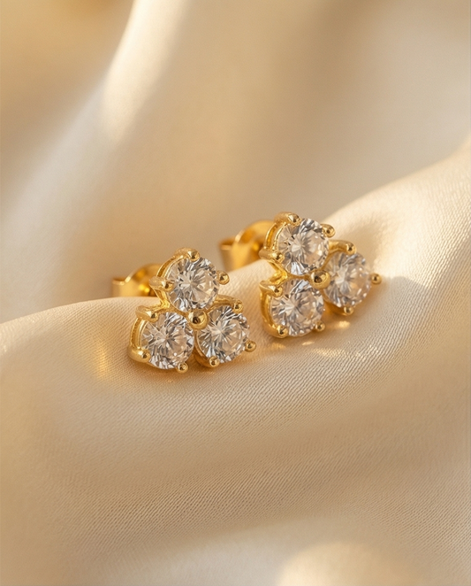 SST 184 | THREE-STONE DIAMOND CLUSTER EARRINGS