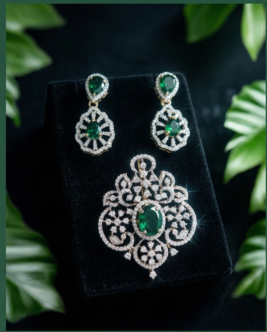 SST 388 + 379 | ELEGANT GREEN STONE PENDENT SET