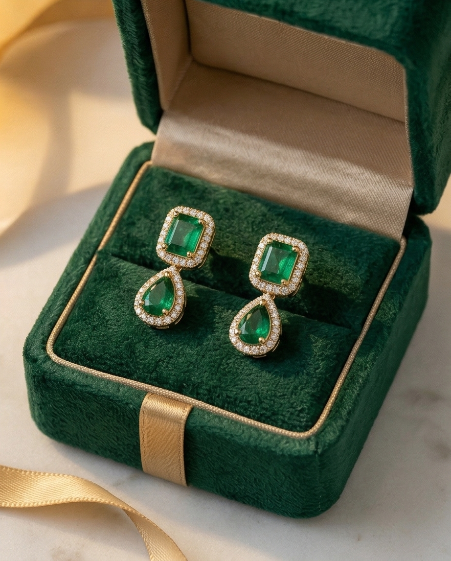 SST 069 | EMERALD TEARDROP DANGLE EARRINGS