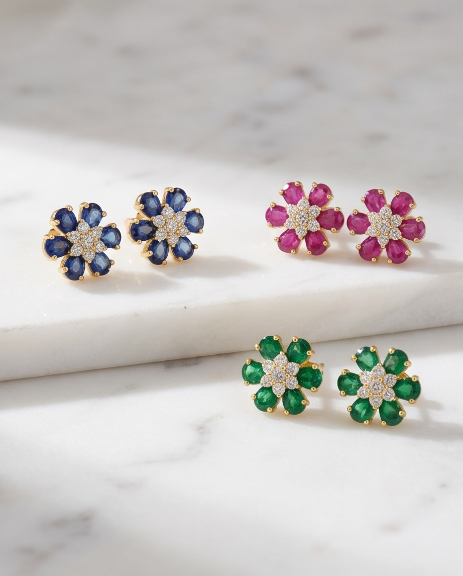 SST 606 | CRYSTAL FLORAL STUD EARRINGS