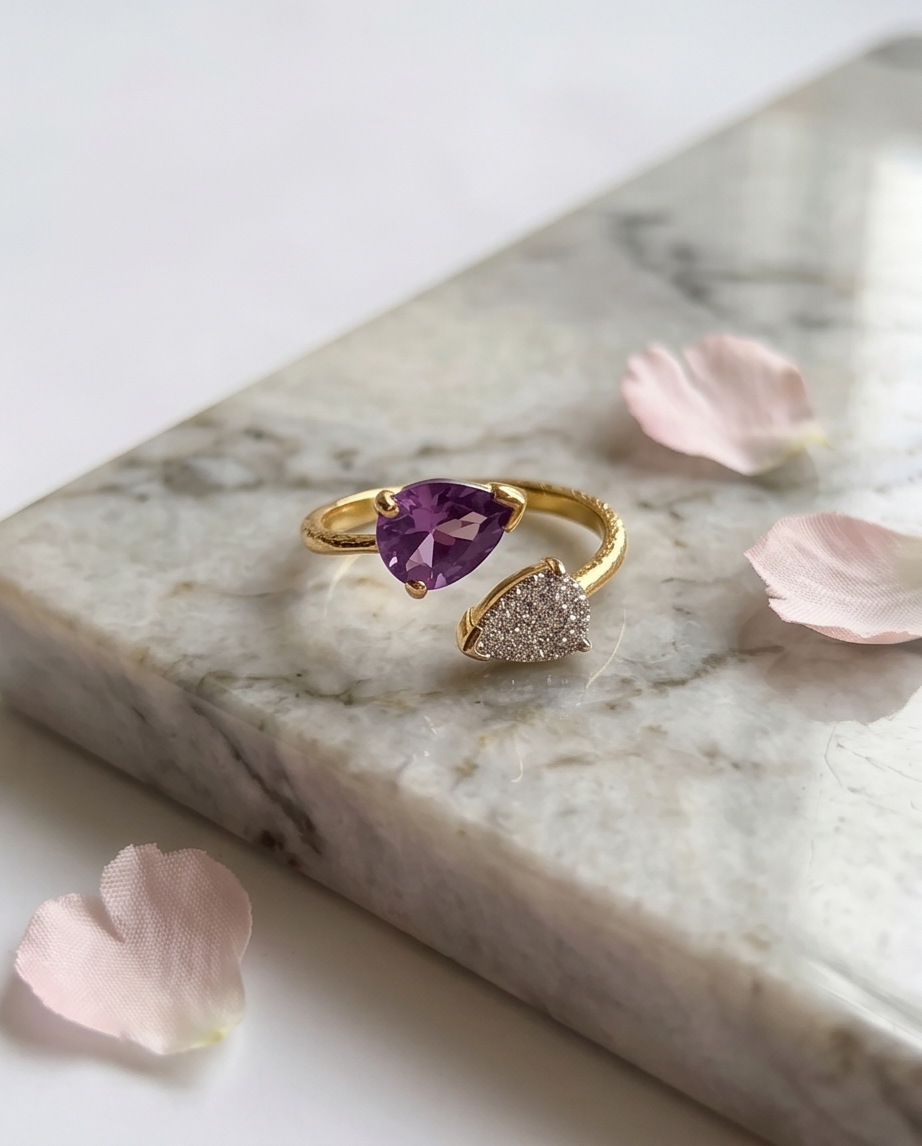 SST 623 | AMETHYST HEART OPEN RING