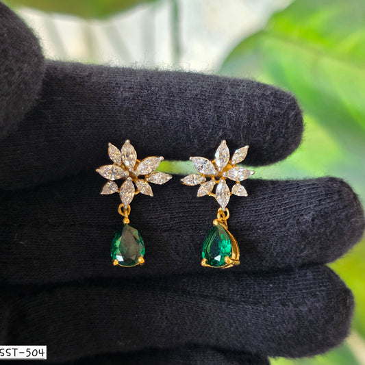 SST 504 | EMERALD DROP EARRINGS WITH FLORAL STONES