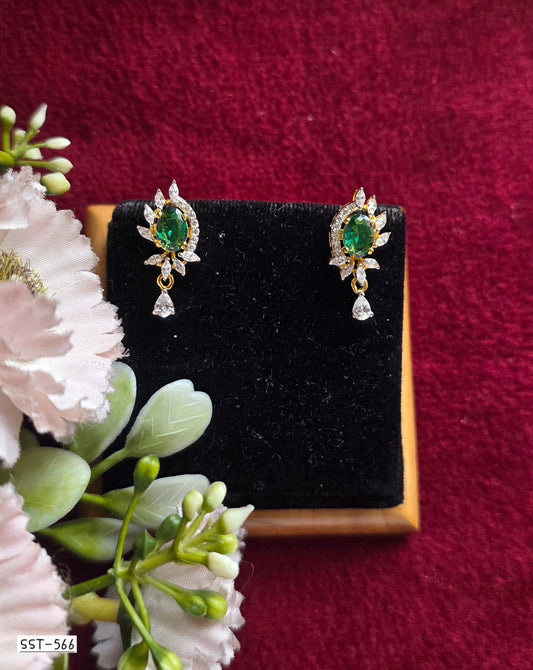 SST 566 | EMERALD BLOOM CZ STUD DROP EARRING