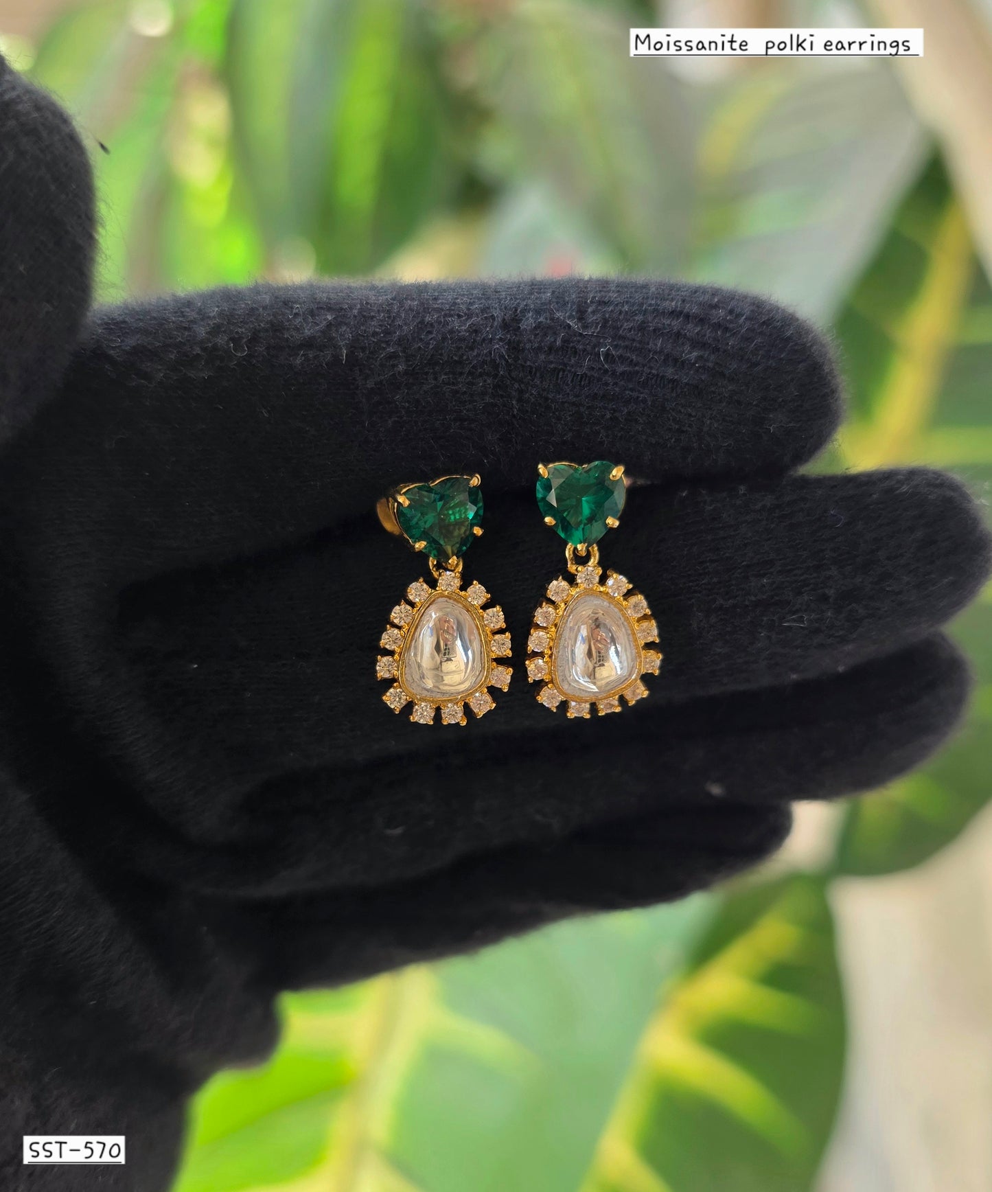 SST 570 GREEN | MOSSANITE POLKI EARRINGS