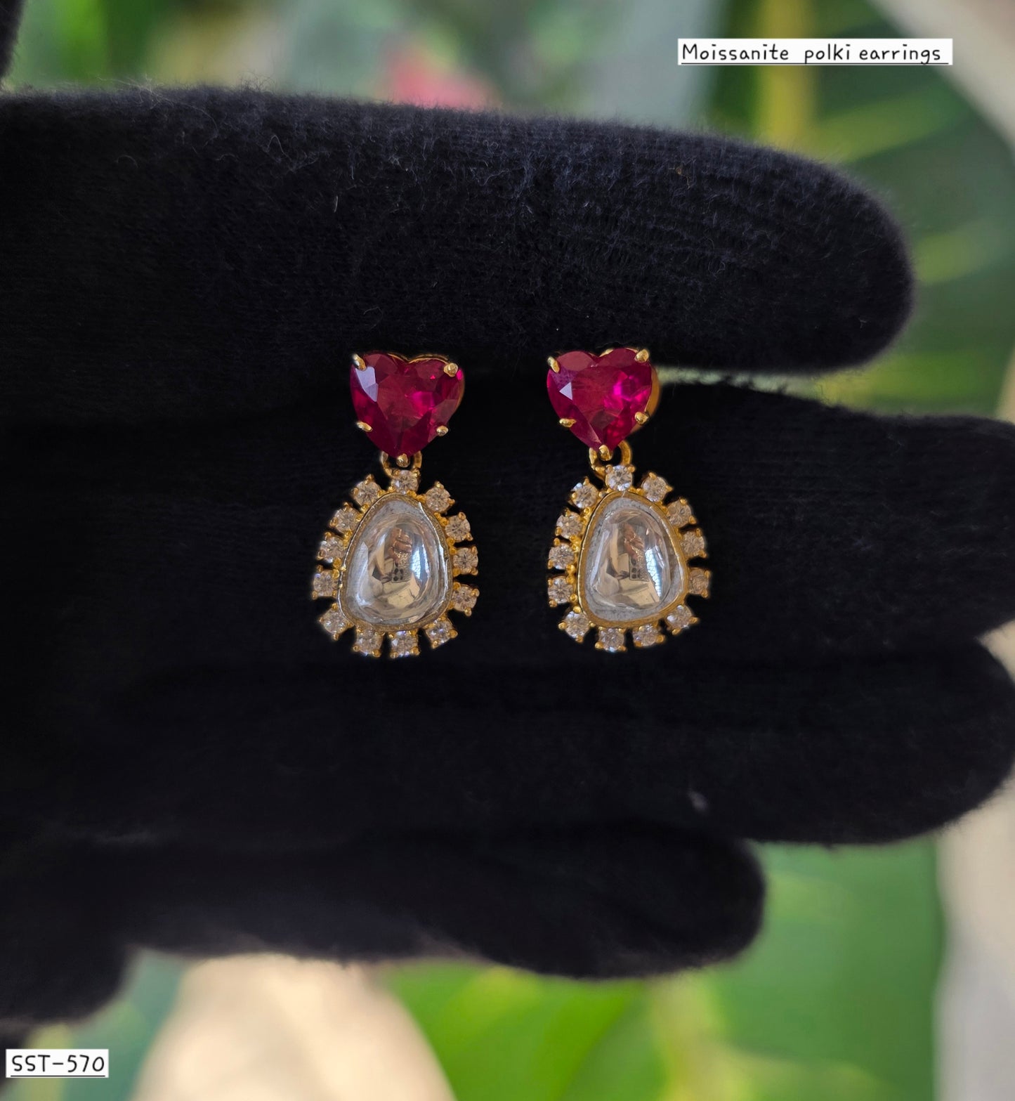SST 570 RED | MOSSANITE POLKI EARRINGS