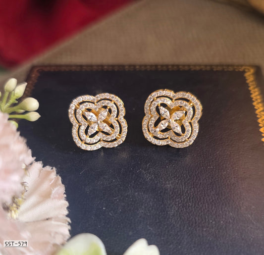 SST 579 | LUXURY FLORAL HALO DIAMOND STUD EARRINGS