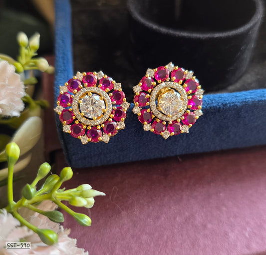 SST 590 | RADIANT RUBY HALO STATEMENT STUD EARRINGS