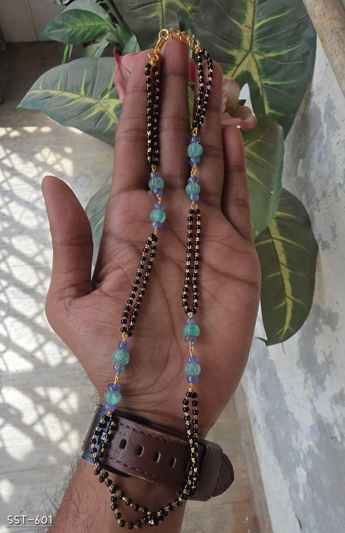 SST 601 | Semi Tanzanite Emeralds Blackbeads mala