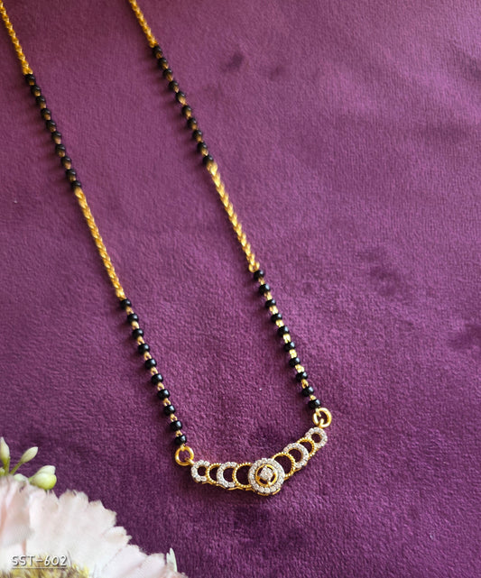 SST 602 | ELEGANT BLACK BEAD CRYSTAL CURVE MANGALSUTRA NECKLACE