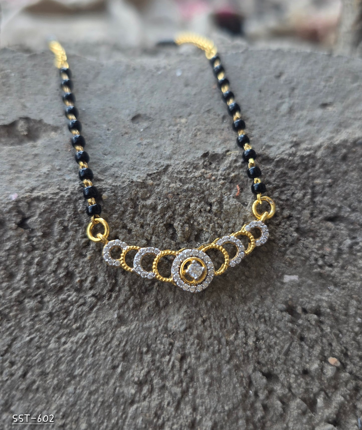 SST 602 | ELEGANT BLACK BEAD CRYSTAL CURVE MANGALSUTRA NECKLACE