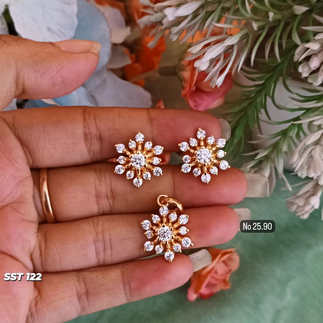 SST 122 | ZIRCON DIAMOND PENDANT & EARRINGS SET