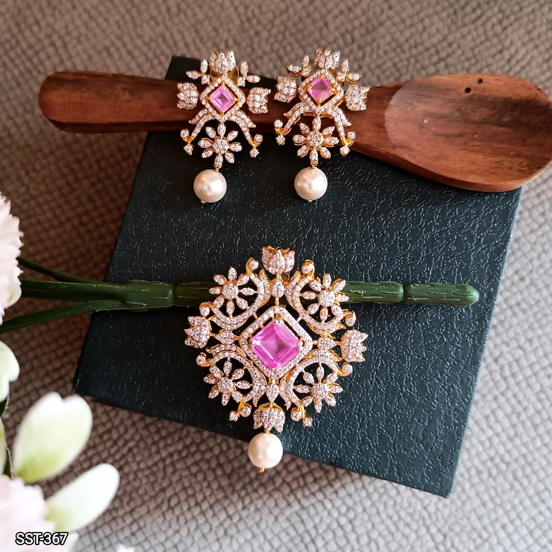 SST 367 | ELEGANT STONE AND PEARL PENDENT AND EARRRINGS