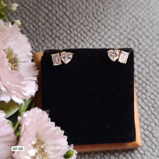 SST 432 | HEART AND EMERALD CUT STUD EARRINGS