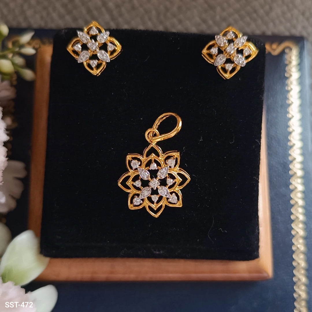 SST 472 | CZ FLORAL PENDANT END EARRINGS SET - ELEGANT MINIMALIST DESIGN