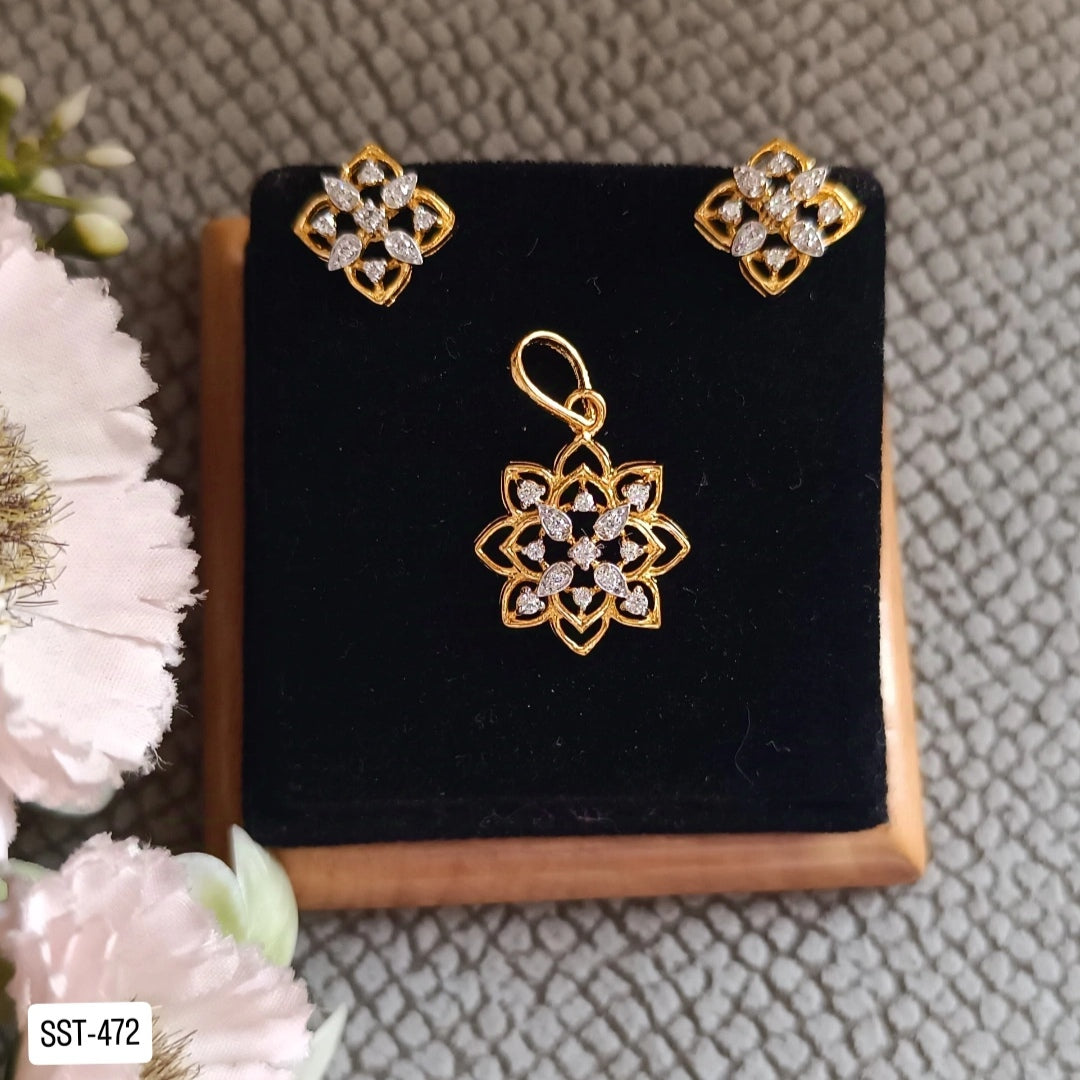 SST 472 | CZ FLORAL PENDANT END EARRINGS SET - ELEGANT MINIMALIST DESIGN