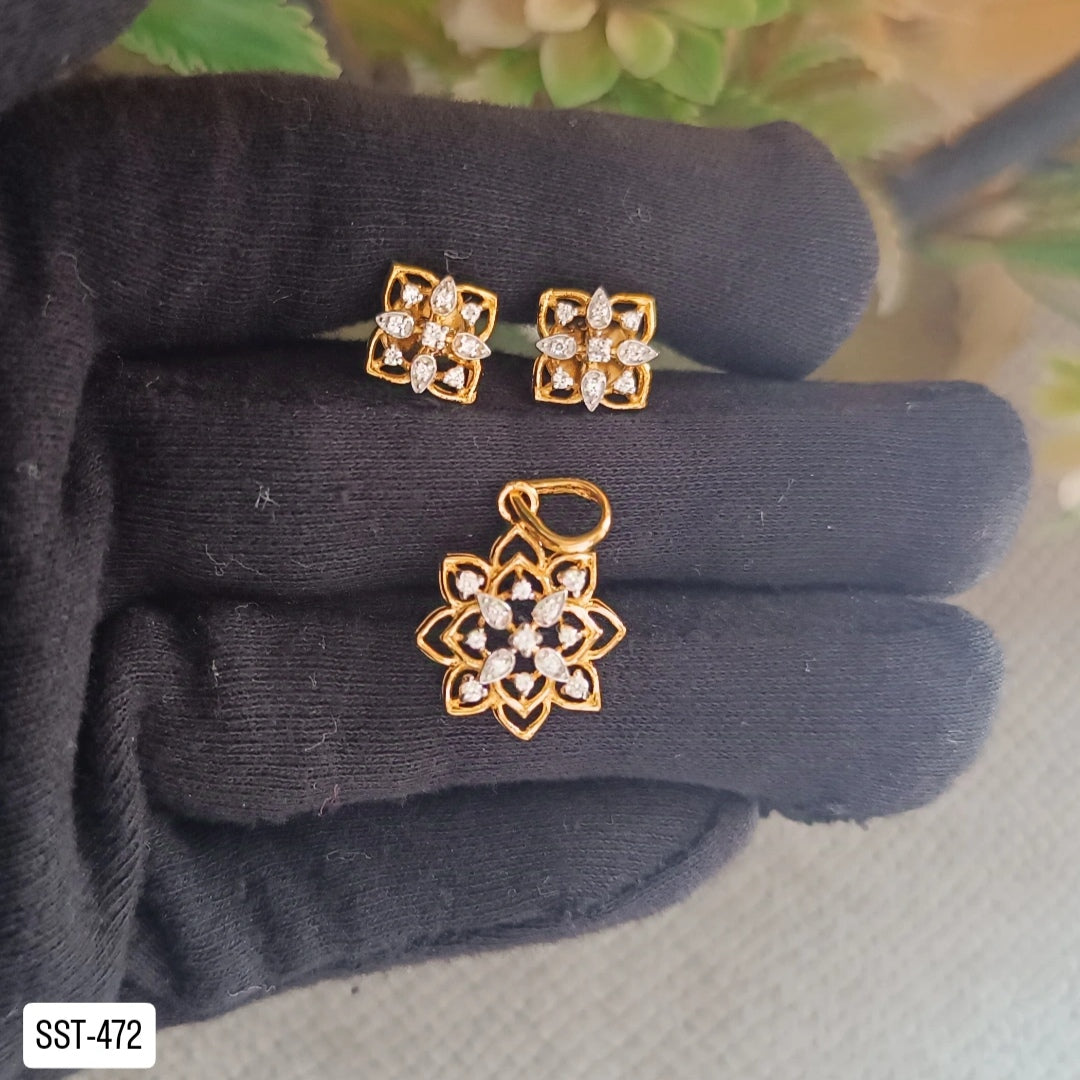 SST 472 | CZ FLORAL PENDANT END EARRINGS SET - ELEGANT MINIMALIST DESIGN