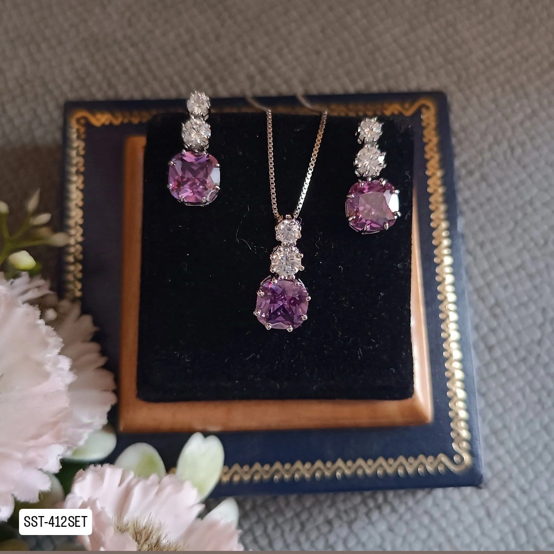 SST 412SET | PURPLE GEMSTONE PENDENT AND EARRINGS SET (Tsa - 004 & SST - 412)