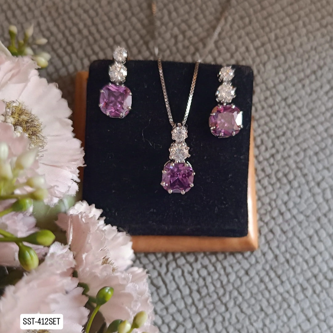 SST 412SET | PURPLE GEMSTONE PENDENT AND EARRINGS SET (Tsa - 004 & SST - 412)