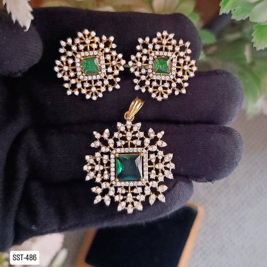 SST 486 | ELEGANT GEMSTONE PENDENT AND EARRINGS SET