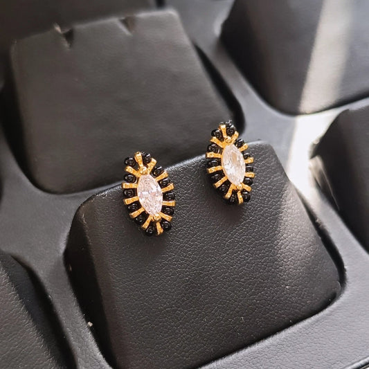 SST 374 | STUNNING MARQUISE STUD BLACK BEAD EARRINGS