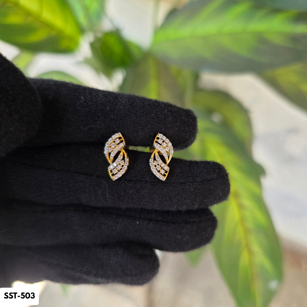 SST 503 | TWISTED LEAF STUD EARRINGS WITH DAZZLING STONES