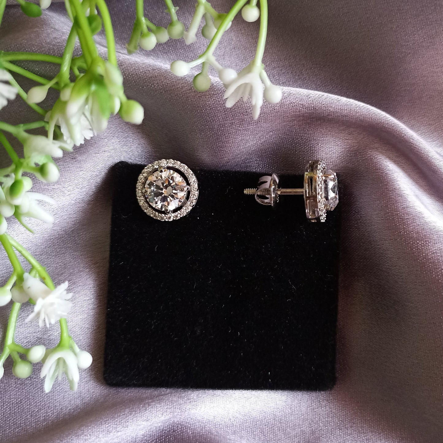 SST 039 || 2 CARAT ROUND HALO STUD EARRINGS