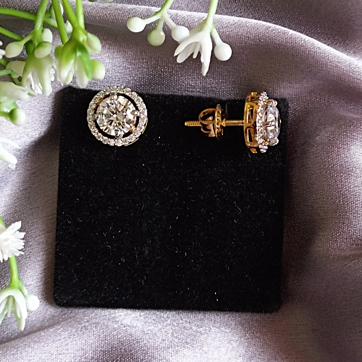 SST 039 || 2 CARAT ROUND HALO STUD EARRINGS