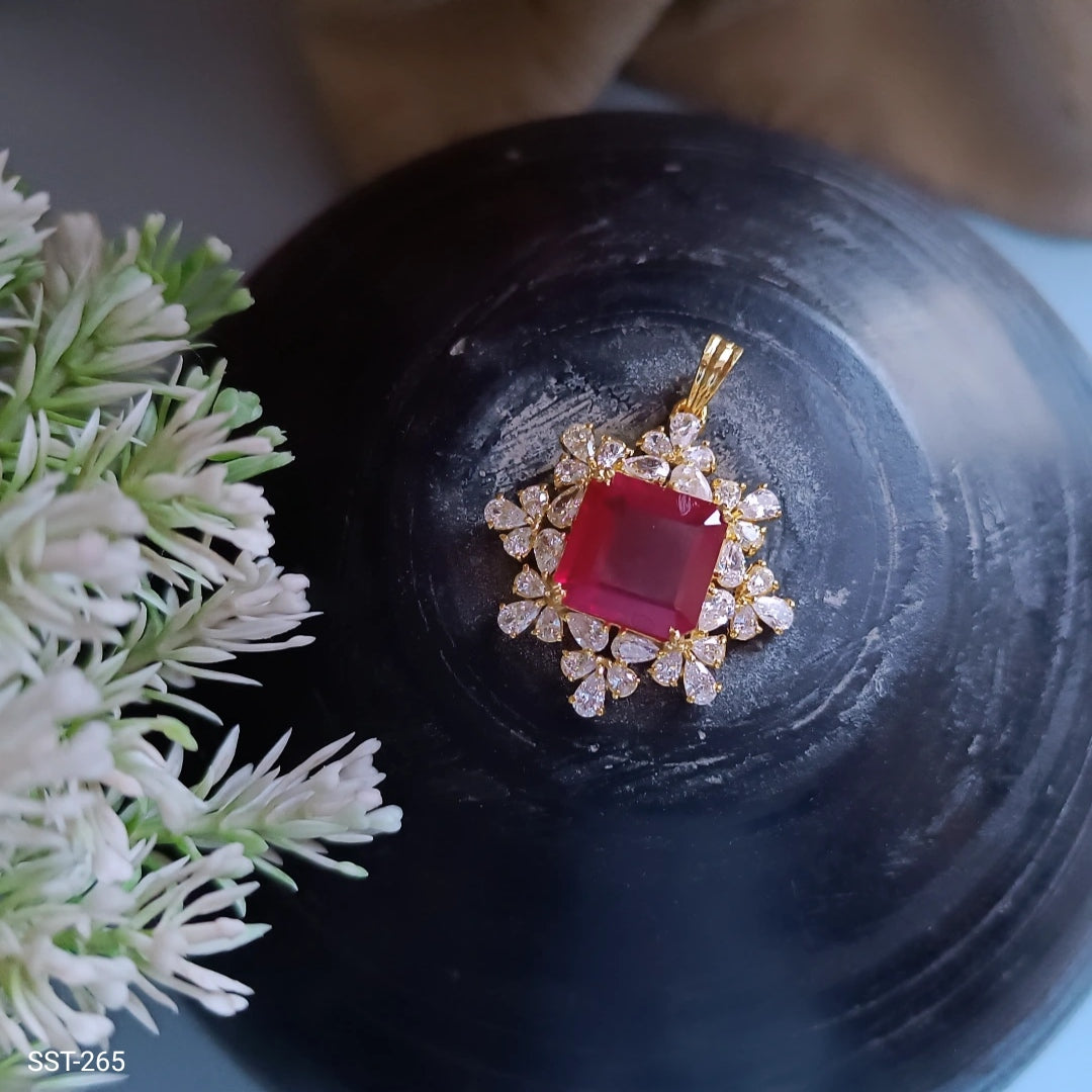 SST 265 | SQUARE EMERALD AND DIAMOND PENDANT
