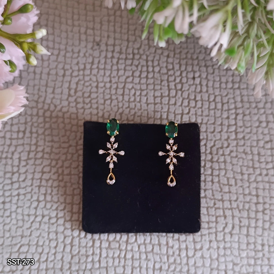 SST 273 | ELEGANT EMERALD AND CZ DROP EARRINGS