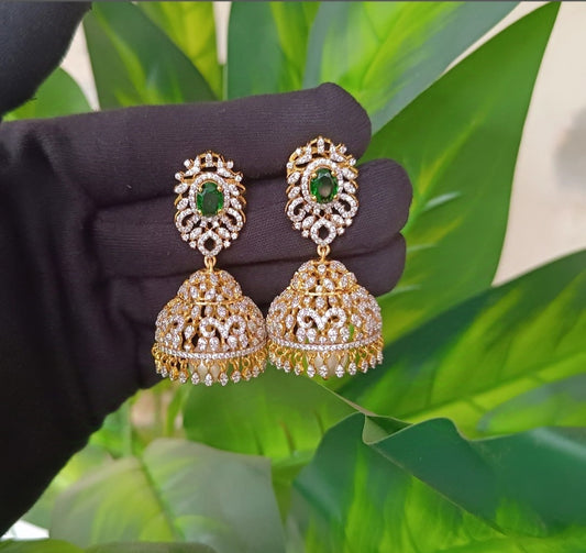 SST 466 | EMERALD CZ JHUMKA EARRINGS WITH PEARL DETAIL