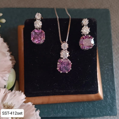 SST 412SET | PURPLE GEMSTONE PENDENT AND EARRINGS SET (Tsa - 004 & SST - 412)