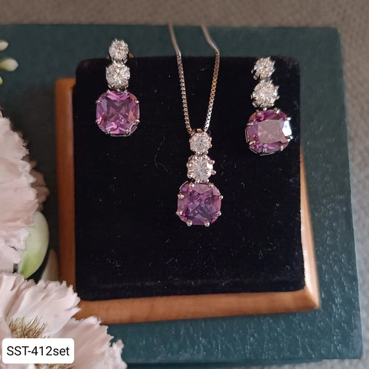 SST 412SET | PURPLE GEMSTONE PENDENT AND EARRINGS SET (Tsa - 004 & SST - 412)