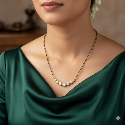 SST 156 | SEVEN SOLITAIRE BLACK BEADS CHAIN MANGALSUTRA