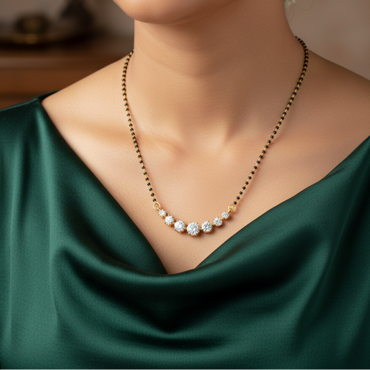 SST 156 | SEVEN SOLITAIRE BLACK BEADS CHAIN MANGALSUTRA