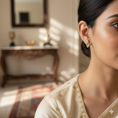 SST 503 | TWISTED LEAF STUD EARRINGS WITH DAZZLING STONES