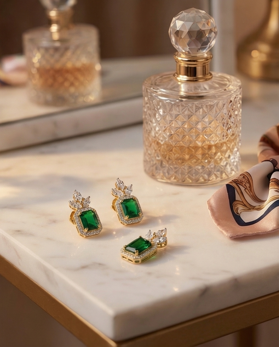 SST 053 | EMERALD RADIANCE EARRINGS AND PENDANT SET