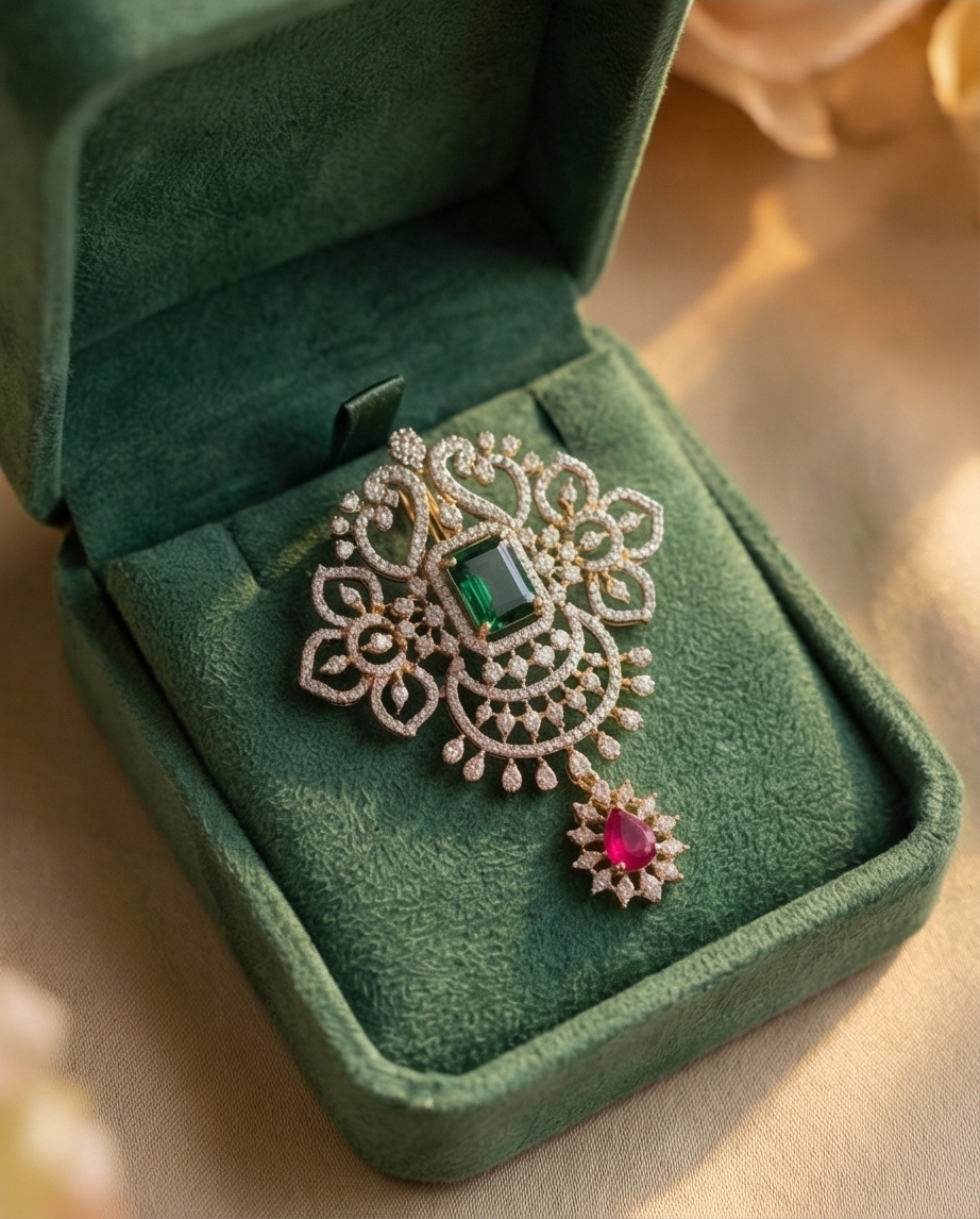 SST 483 | DIAMOND-STUDDED PENDANT WITH GREEN AND RED GEMSTONES