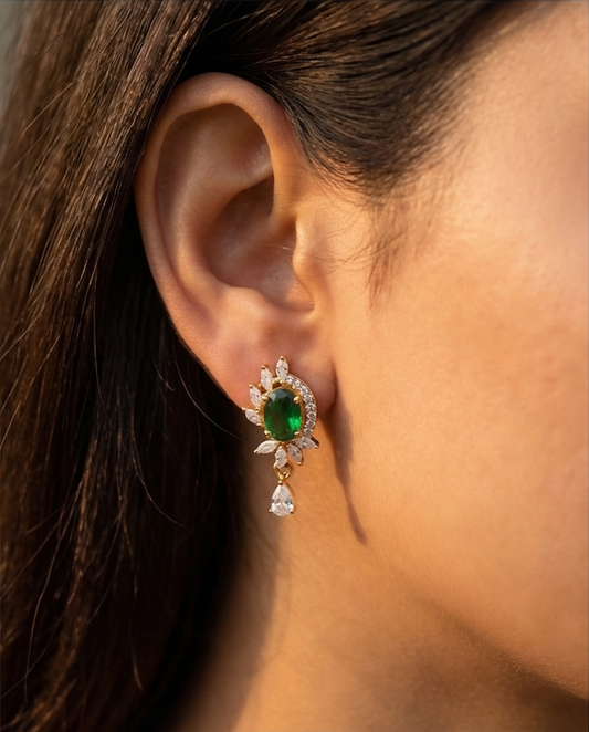 SST 566 | EMERALD BLOOM CZ STUD DROP EARRING