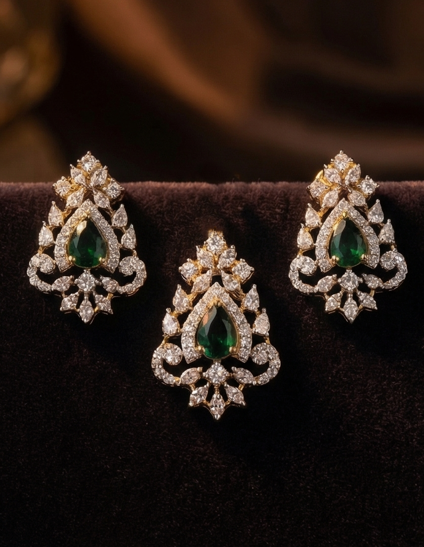 SST 254P+347 GREEN | PENDANT EARRINGS SET