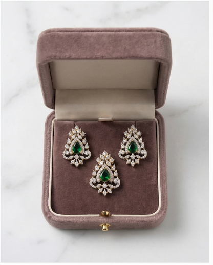 SST 254P+347 GREEN | PENDANT EARRINGS SET