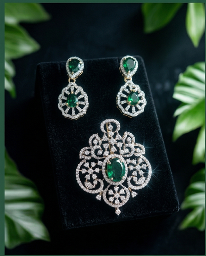 SST 388 + 379 | ELEGANT GREEN STONE PENDENT SET