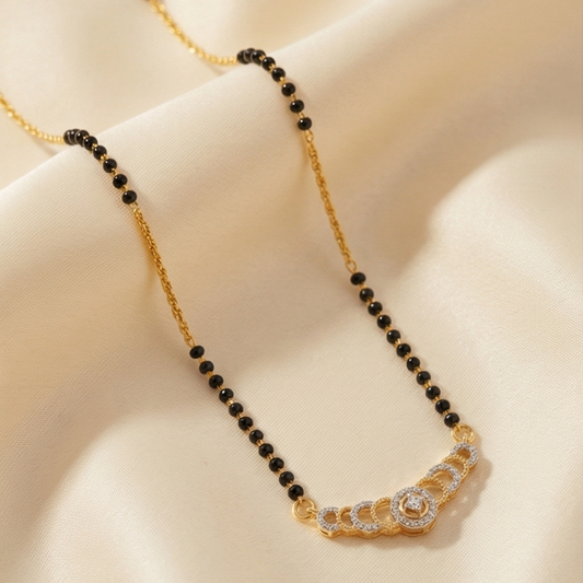 SST 602 | ELEGANT BLACK BEAD CRYSTAL CURVE MANGALSUTRA NECKLACE