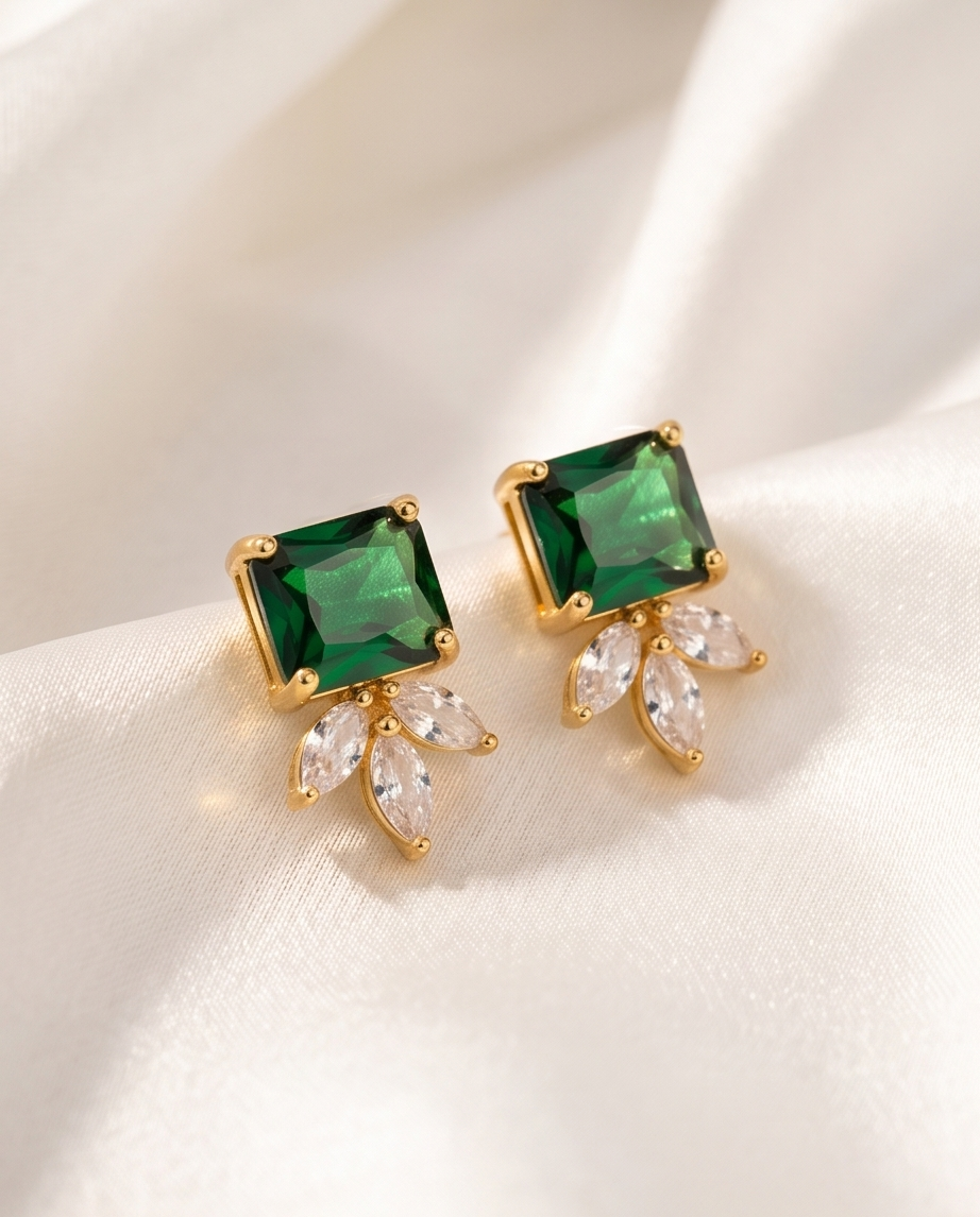 SST 382 | EMERALD AND LEAF EARRINGS
