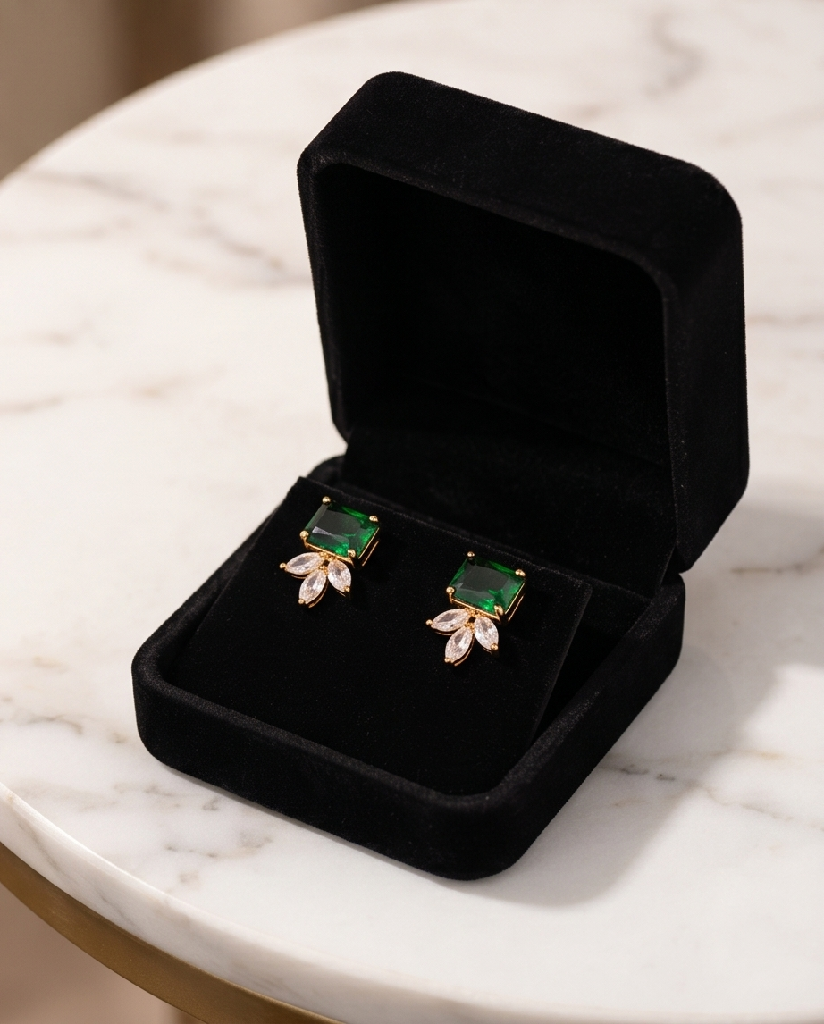 SST 382 | EMERALD AND LEAF EARRINGS